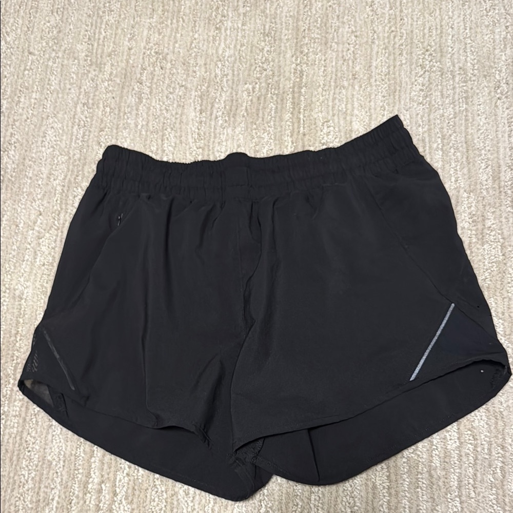 Black Athletic Shorts with Elastic Waistband and Reflective Detail